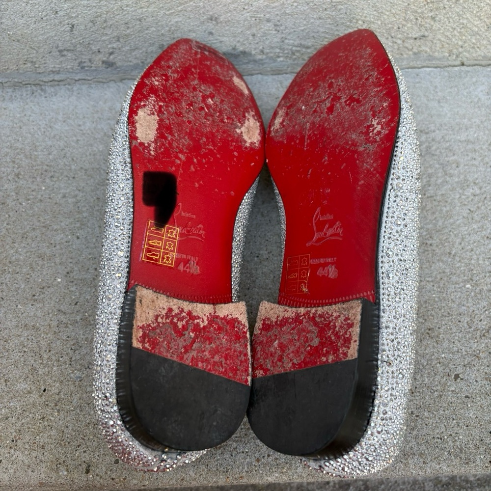 Christian Louboutin Swarovski Dandelion Silver Loafers Slip-On 44.5 US 10-10.5 - Picture 10 of 12